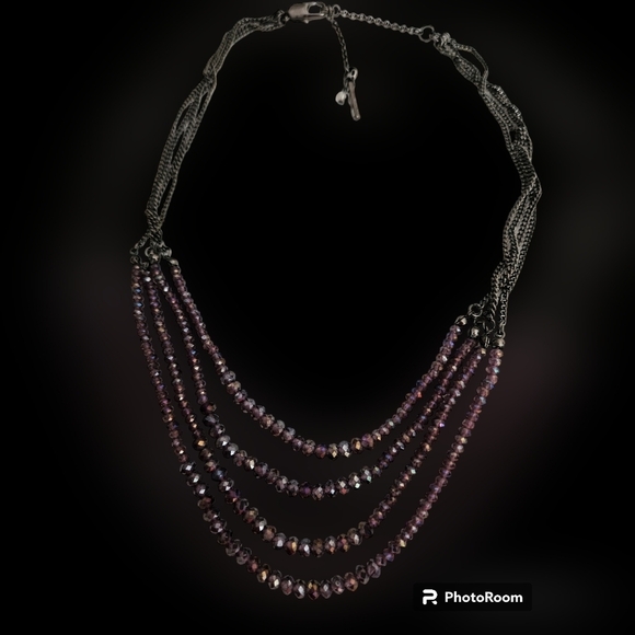 Four Strand Iridescent Glass Bead Necklace - Picture 2 of 7